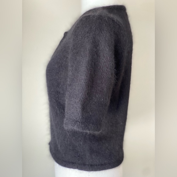Lord & Taylor Cropped Black Lambswool Short Sleeve Cardigan - Picture 6 of 11